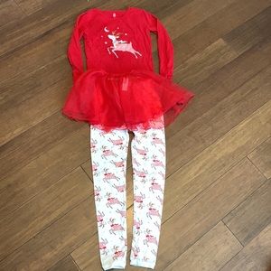 Girls Christmas Holiday Pajama Set Reindeer with Skirt Carters Size 10